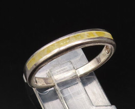 SW IRELAND 925 Silver - Vintage Inlaid Yellow Jade Band Ring Sz 9 - RG25866 - $34.35