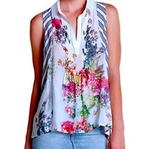 $113 Aratta Mixed Print Blouse Medium 6 8 Floral + Stripes Pintucks Front + Back - £53.07 GBP