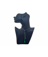 Jade Pendulum Silver Lariat Necklace Jewelry Set  - $685.23 MXN