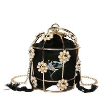 L frame embroidery bird cage bags women s mini bucket evening bag clutch chain shoulder thumb200