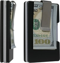 Super Slim Black Aluminum Wallet Credit Card Holder w Removable Money Clip RFID - £14.85 GBP