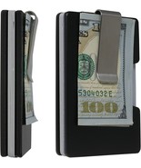Super Slim Black Aluminum Wallet Credit Card Holder w Removable Money Cl... - £14.49 GBP