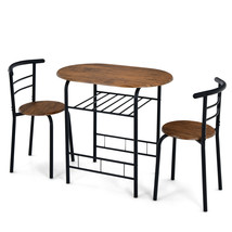 3 Pcs Wooden Round Table &amp; Chairs Set Dining Table Set With Rustproof Steel - £106.49 GBP