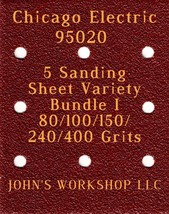Chicago Electric 95020 - 80/100/150/240/400 Grits - 5 Sandpaper Variety Bundle I - £3.98 GBP