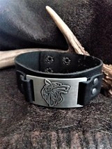 Minimal Vintage Religious Viking Wolf Genuine Leather Bracelet Antique Silver - £11.15 GBP