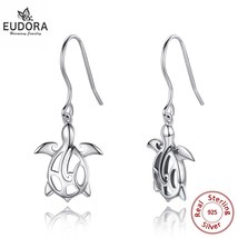 Real 925 Sterling Silver Sea turtle Earring Fashion Crystal CZ Stud Earrings wit - £20.31 GBP