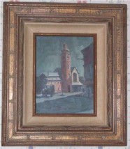 George Kountoupis Old Village Town Square Jeep Oil Painting Art Wwii Era Europe - £776.40 GBP