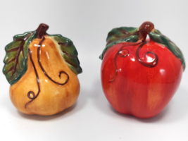 Tabletops Unlimited Venetian Salt Pepper Shakers 4in Figural Apple Pear Fruit - £20.58 GBP
