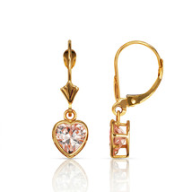 14K Solid Yellow Gold Bezel Set Sapphire 7mm Heart Leverback Dangle Earrings - $100.96