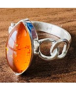 Sterling Silver Ring, Amber Jewelry, Natural Baltic Cognac Amber Ring, B... - $1,123.29 MXN