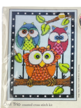 Dimensions Counted Cross Stitch Owl Trio Kit 70-65159 Size 5 x 7 in. Ora... - $15.10