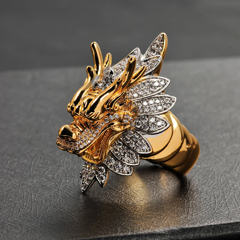 High Quality Luxury GolBling Dragon Rings AAA Zircon Stone Iced Out Rings For Wo - £27.32 GBP