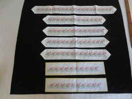 6 Cross Stitch PINK FLORAL Border Panels - 2 w/masking tape; 4 w/seam bi... - $30.00