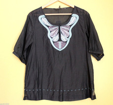 NWT BCBG Max Azria Black Cotton Silk Swim Cover Up Embroidered Blouse Top S $180 - £37.08 GBP