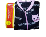 Women&#39;s Cat Meow Footed One Piece Fleece Pajamas PJs Black Pink XL NEW w... - £24.92 GBP