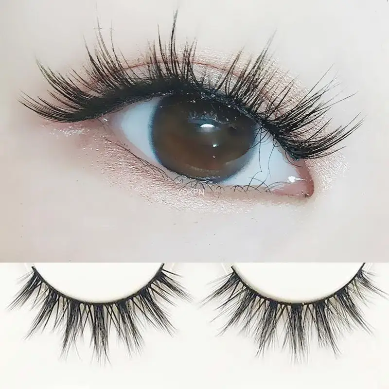 Andmade natural cross false eyelashes japanese cotton thread stem nude makeup realistic thumb200