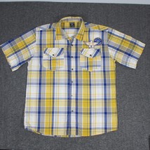 Avirex Academy Men&#39;s Button Up Shirt Short Sleeve Plaid Yellow Blue Large - £15.35 GBP