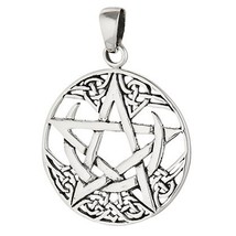 Celtic Crescent Pentacle Necklace 925 Sterling Silver Moon Pagan Star Pendant - £24.04 GBP