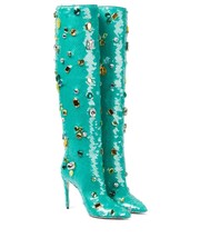 Crystal Long Boots Buckle Mental Heels Side Zipper Colorful Over the Knee Boots  - £186.96 GBP