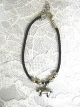 BLACK CORD &amp; BEADS w 3D PEWTER PIG / PIGLET / ANIMAL / CHARM BRACELET 6 ... - $110.27 MXN