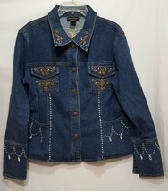 Jean Jacket Denim Blue Embellished Size Large Patti LeBelle Rhinestone B... - $73.78