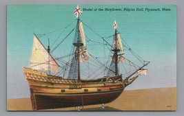 Model of the Mayflower Linen Postcard PC Pilgrim Hall Plymouth, Massachu... - £4.71 GBP