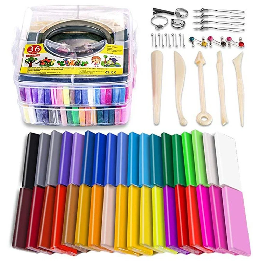 Polymer Clay Starter Kit 36 Colors Oven Bake Clay Baking Modeling Clay DIY Soft - £33.35 GBP