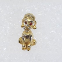 Poodle Brooch Pin Gold Tone Red Eyes  3/4&quot; Long - $11.75