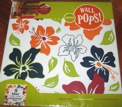 Wall Pops Blox 5 Sheets Of 13 Inch Island Fusion Blue Tropical Flowers Decals - £12.64 GBP