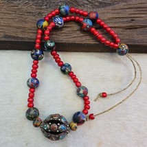 Venetian 8mm white heart with Nepalese Brass handmade Beaded Necklace - $1,129.98 MXN
