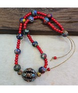 Venetian 8mm white heart with Nepalese Brass handmade Beaded Necklace - $1,136.61 MXN