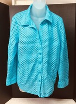 D &amp; Co Denim &amp; Company Bright Blue Open Woven Lace Type Top Shirt SUMMER Size L - £14.64 GBP