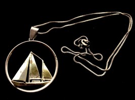 Sailboat Vintage Pendant And 16 Inch Necklace In Sterling Silver - Free Shipping - £59.95 GBP