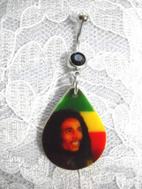 New Bob Marley Smiling Photo Striped Rasta Colors On Black Cz Belly Button Ring - £4.41 GBP