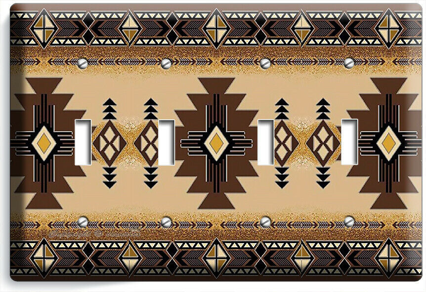 BROWN LATIN SOUTHWEST BLANKET PATTERN 4 GANG LIGHT SWITCH WALL PLATES ROOM DECOR