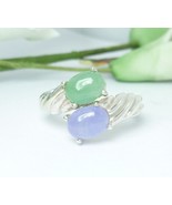 Green and Lavender Jade Ribbed Bypass Sterling Ring Size 7 - $67.01 CAD