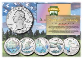 2015 America The Beautiful HOLOGRAM Quarters U.S. Parks 5-Coin Set w/Cap... - $15.85
