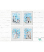Watercolor Printable Wall Art, Set of 4 Blue Prints, Windmill Painting Bundle - $15.55 CAD
