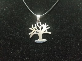 Tree Of Life #2 - Stainless Steel Charm Pendant Necklace On Waxed Cord  ... - $9.75