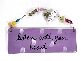 Sandra Magsamen SILVESTRI Listen With Your Heart Ceramic Sign Hanging Purple - £11.81 GBP