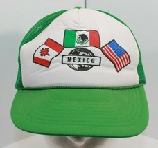 VTG Green &amp; White NISSIN Mexico Canada USA Flag Hat Mesh Snap Back Trucker Hat - £15.60 GBP