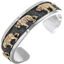 Navajo Gold Walking Bears Overlay Bracelet Mens Sterling Silver Cuff sz7-8.5 - £286.08 GBP+