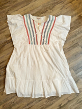 Knox Rose Dress Womens 1X White Gauzy Cotton Boho Embroidered Flutter Sl... - $19.34