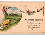 Easter Greetings Farmhouse Landscape Egg Chick Embossed DB Postcard Y12 - $4.49
