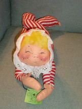 Vintage Annalee Candy Cane Stripe Xmas Girl Doll Elf Sprite Laying Lying 19&quot; - £61.87 GBP