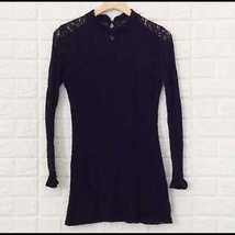 Topshop long sleeve black lace mini shift dress - £31.24 GBP