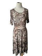 Pretty Young Thing Ladies Nwt Brown Abstract A Line Ss Pleated Midi Dress L - £18.16 GBP