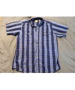 Panhandle Slim Western Shirt L Short Sleeve Blue Plaid Button Front - $340.66 MXN