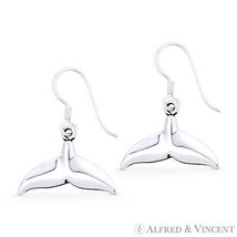 Whale Fin / Dolphin Tail .925 Sterling Silver Luck Charm Dangling Hook Earrings - £15.76 GBP