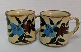 Vintage Capodimonte N Crown Mark Hand Painted Stoneware Coffee Mugs Set Of 2 - £13.29 GBP